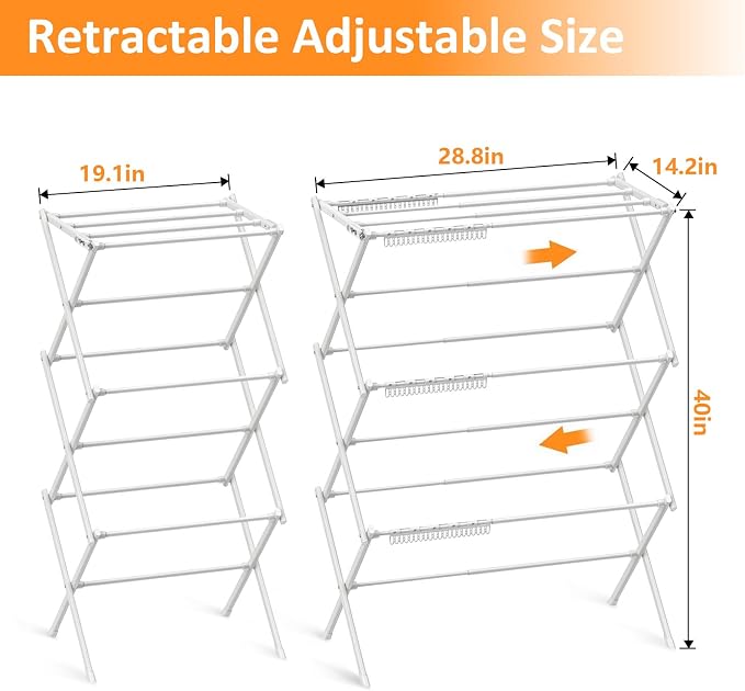 3-Tier Clothes Drying Rack Drying Rack Clothing Pure White-1pack | for Laundry - 40" x 28.8" x 14.2", Space Saving Foldable Household Indoor&Outdoor