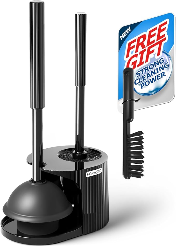 FORASTO 2 in 1 Toilet Plunger and Brush Set,Toilet Bowl Brush Plunger Set,Bathroom Cleaning Tools,Groove Gap Brush,Toilet Brush Plunger Combo,Cleaning Brush,Bathroom Cleaning Supplies