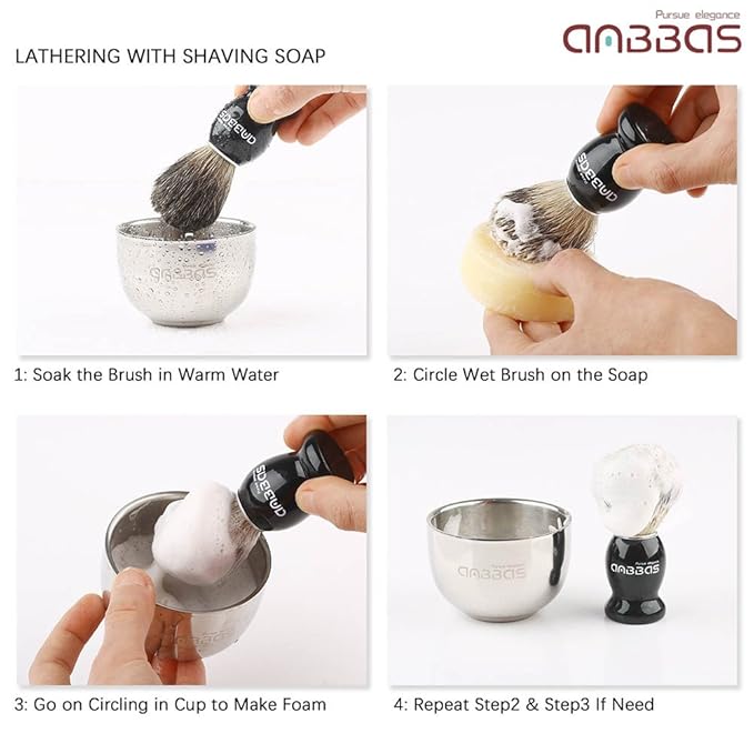 Anbbas Pure Badger Shaving Brush with Wood Handle,Stainless Steel Shaving Stand and Soap Bowl Perfect for Men Wet Shave