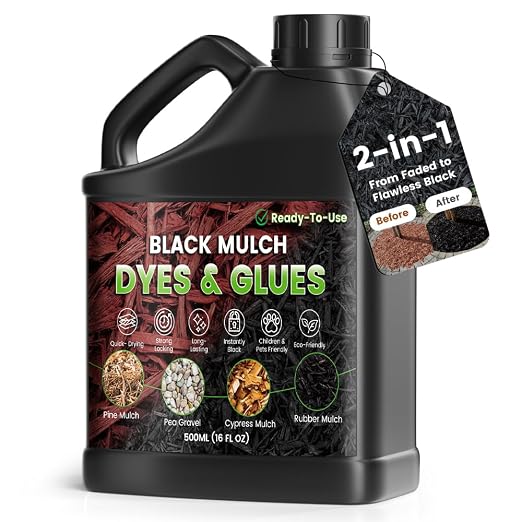 Blcak Mulch Dye 500ML Concentrate, Mulch Paint Concentrat for Landscaping - Rubber, Pine Straw, Wood Chips & More - Used with Pump Sprayer Coverage Up to 800 Sq Ft, Long-Lasting & Ready-to-Use