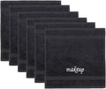 Chakir Turkish Linens |Hotel & Spa Quality 100% Cotton Premium Turkish Towels | Soft & Absorbent (6-Piece Washcloths, Black - Makeup Embroidered)