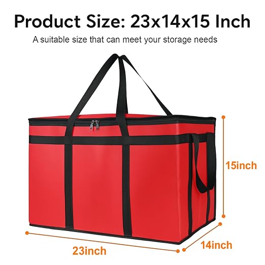 Bodaon 3 Pack Insulated Food Delivery Bags, XXXL Catering Cooler Bag Red | Keeps food hot or frozen for grocery shopping, catering, pizza and rideshare delivery; great for travel and car trips