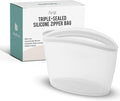 Reusable Silicone Food Storage Bag, 6 Cups, Large Container, Made in Korea BPA-Free Platinum Silicone, Triple-Airtight Freezer Bag, Microwave Safe, Sous Vide, Meal Prep, 51oz, White