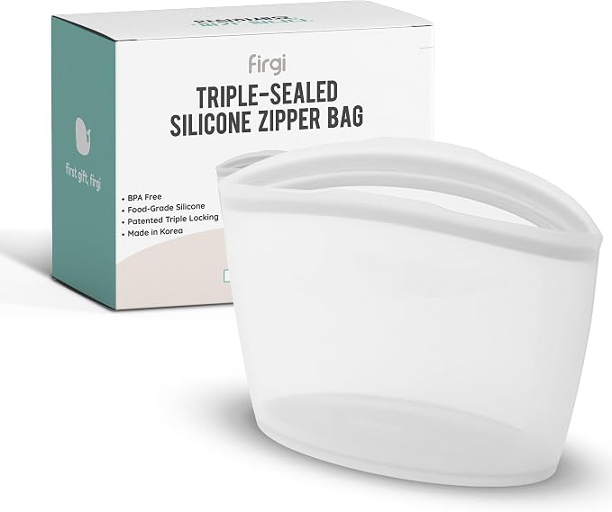 Reusable Silicone Food Storage Bag, 6 Cups, Large Container, Made in Korea BPA-Free Platinum Silicone, Triple-Airtight Freezer Bag, Microwave Safe, Sous Vide, Meal Prep, 51oz, White