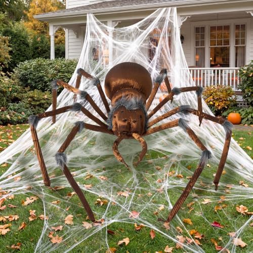 JOYIN Halloween Outdoor Decorations Brown Giant Spider, 45” Scary Large Spider Halloween Decor Outside, Indoor Party Supplies, Yard Lawn Garden Haunted House Prop