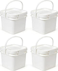 68 oz Food Storage Buckets with Lids, 4 Pack Square BPA Free Plastic Containers with Handles and Labels for Pantry, Rice, Flour, Snacks and Freezer (White)
