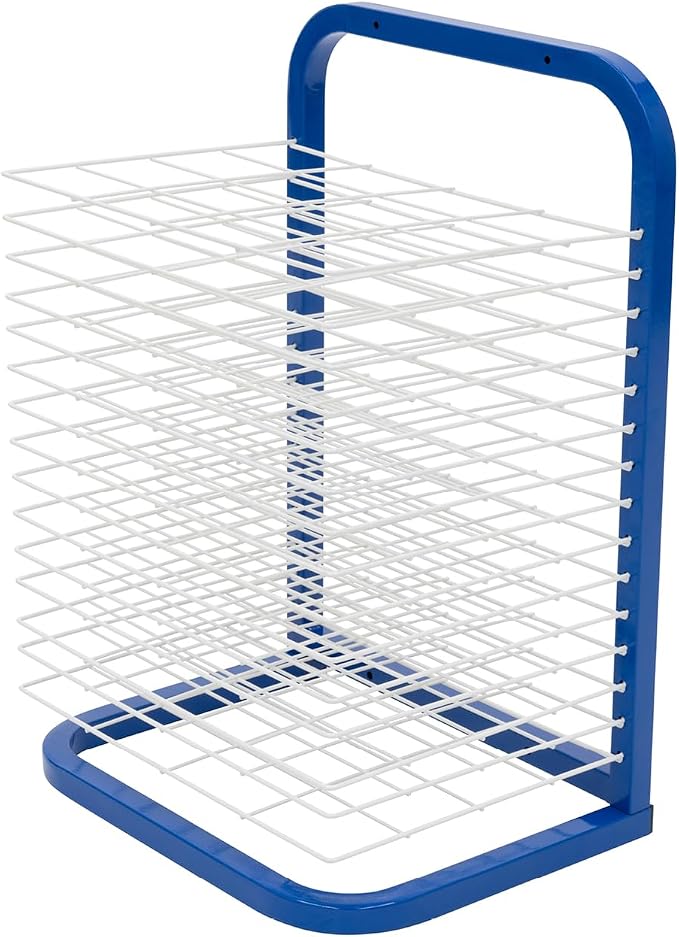 Pearington Tabletop or Wall Mount 15-Shelf Art Drying Rack, Heavy-Duty Steel Space-Saving Art Rack for Classrooms and Art Studios, Blue