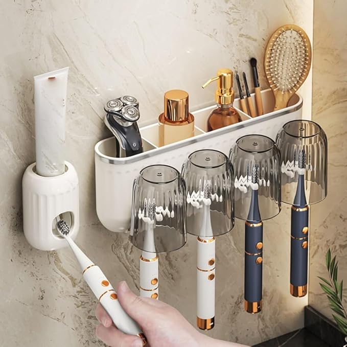 Toothbrush Rack Tooth Cup Toothbrush Rack Toothbrush Rack Mouthwash Cup Wall-Mounted Toothpaste Comb Storage Rack Toothware Wall Hanging Bathroom Toothbrush Holder