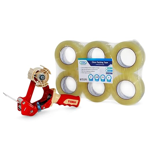 IDL Packaging Concord Packing Tape with Dispenser - 6 Rolls of 2" x 3.1 mil x 110 Yards, Clear Tape - Excellent Carton Sealing for Moving and Shipping