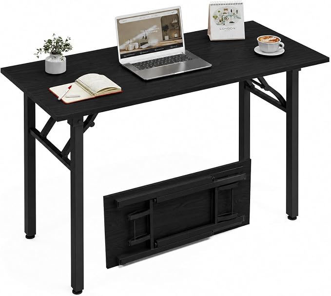 XBurmo Folding Desk Foldable Table, No Assembly 43.3" Foldable Desk Space-Saving Workstation for Small Space, Computer Table, Flat Storage for Home Office, Bedroom, Dorm, Study Room, Dark Oak