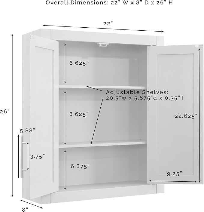 Crosley Furniture Savannah Wall Mounted Bathroom Storage Medicine Cabinet with Shelves, Snow