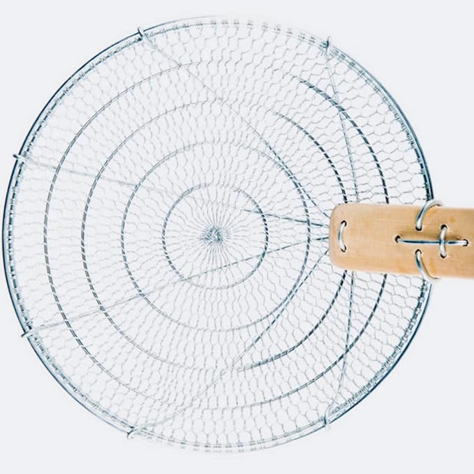 8-Inch Galvanized Steel Spider Strainer – Fine Mesh Skimmer with Natural Bamboo Handle for Cooking & Frying Ideal for Home & Professional Kitchens