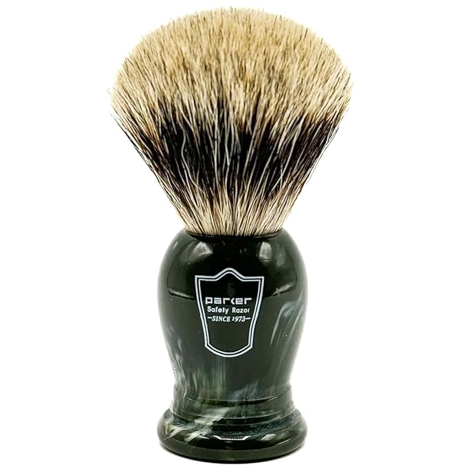 Parker - The King - Oversized 3 Band Pure Badger Bristle Shaving Brush - Long Loft – Brush Stand Included - Generates a Giant and Luxurious Lather