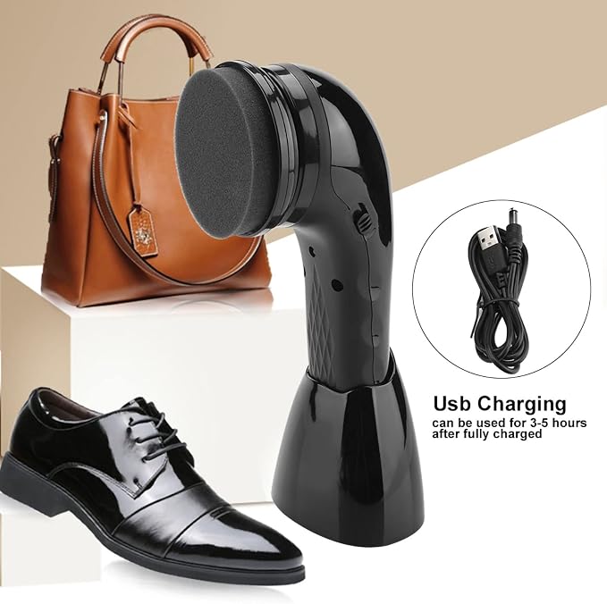 USB Rechargeable Electric Shoe Brush, Handheld Multifunctional Leather Shoes Polisher Kit with 6 Brush Heads for Home Travel