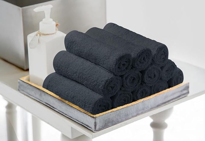 Avalon Towels Salon Towel - Grey Hand Towels Bulk Pack of 24 - 100% Cotton Absorbent Spa, Facial & Gym Towel for Working Out - 16x27 Inches (Not Bleach Proof)
