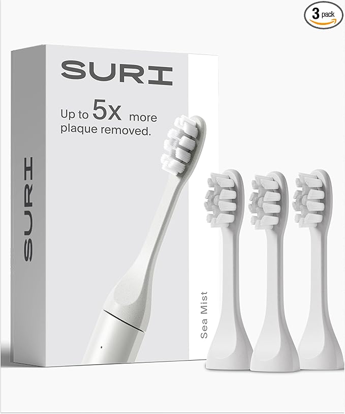 SURI Recyclable Plant-Based, Electric Toothbrush Heads - Long Lasting Replacement Heads | Compatible Only Sonic Electric Toothbrush - Sea Mist, Pack of 3
