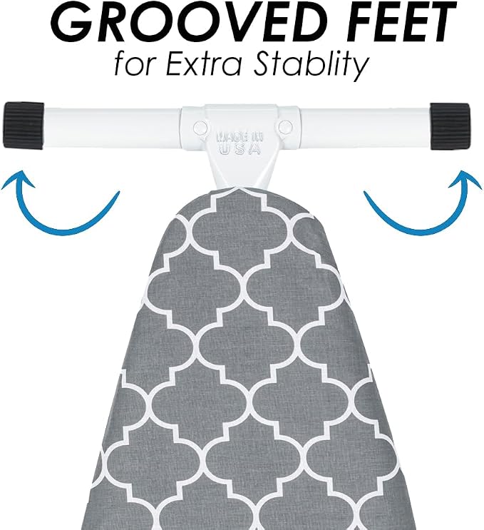 Seymour Full Size Ironing Board with Cover & Pad – USA-Made with Enhanced Grip Feet for Extra Stability – Adjustable Steel T-Legs 35" High – Perforated Top – Durable Iron Board for Home