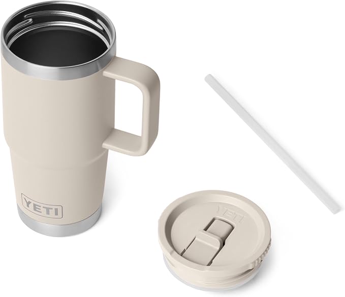 YETI Rambler 20 oz Travel Mug with Flip Straw Lid – Stainless Steel, Vacuum Insulated, Leakproof, Cup Holder Friendly, Cape Taupe
