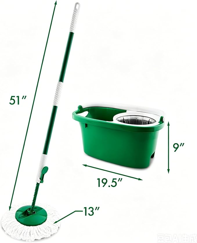 Household Mops & Bucket Sets, Spin Mop System with Washable Microfiber Head, Easy Wring Floor Cleaning System for All Surfaces