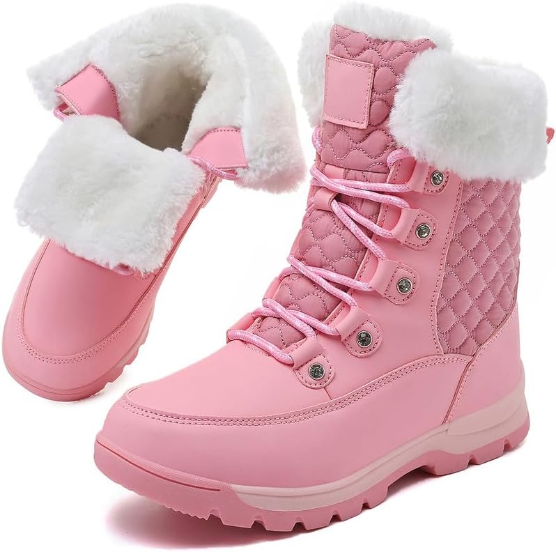 Womens Winter Snow Boots Mid-Calf Booties Warm Fur Lined Cold Weather Shoes