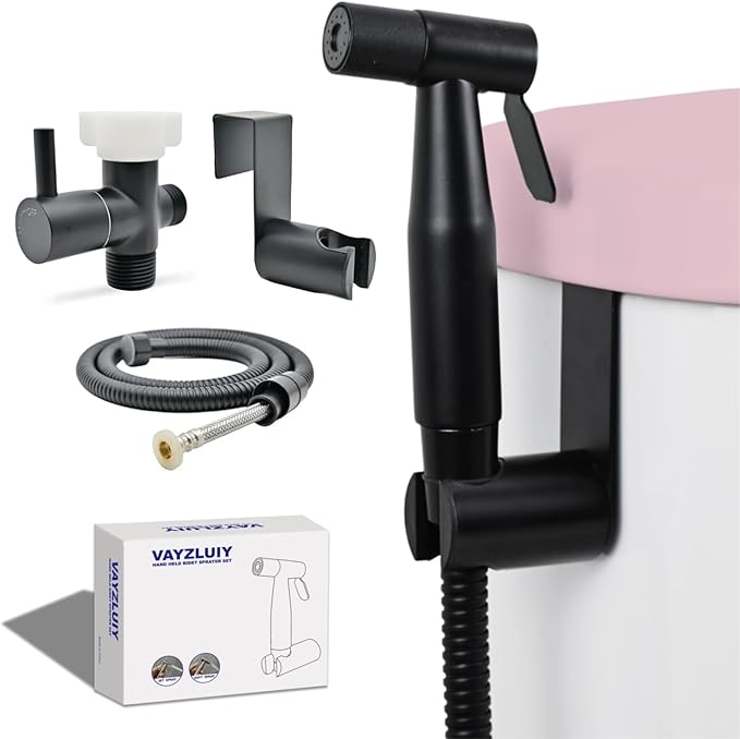 Vayzluiy Handheld Toilet Bidet Sprayer for Toilet-Adjustable Water Pressure Control with Bidet Hose for Feminine Wash, Stainless Steel Brushed Nickel Cloth Diaper for Baby Wash (Matte Black, 1)