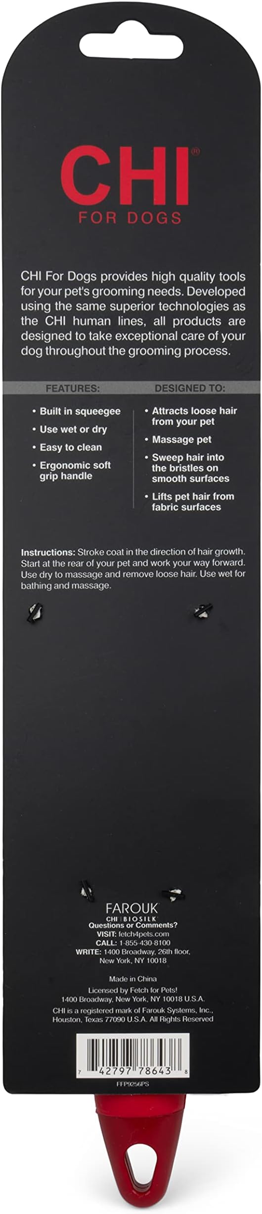 CHI for Dogs Rubber Fur Accumulator Brush, Dog Grooming Tool for Removing Loose Hair and Lint from Coats Furniture Clothing and Car Seats, Flexible Rubber Bristles, Easy Clean Grooming Brush