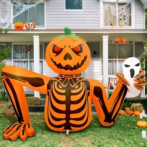 Halloween Inflatable Pumpkin Skeleton, 5FT Outdoor Halloween Decorations