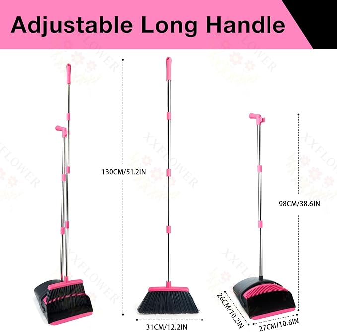 Broom and Dustpan Set+Self-Wringing Twist Mop for Floor Cleaning, 57” Long Handle Heavy Duty Microfiber Mop for Wet Mopping on Tile, Hardwood, Kitchen, Bathroom, Patio, Garage