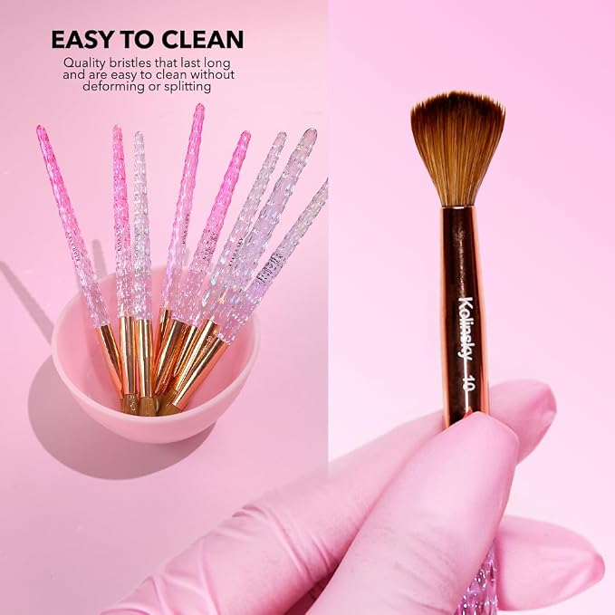 Kiara Sky Kolinsky Acrylic Nail Brush #16 – Pure Kolinsky Sable Hair, Pink Crystal Handle, Acetone Resistant, for Acrylic Application, Extensions & 3D Nail Art