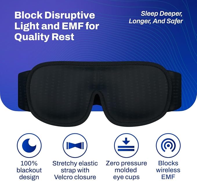 DefenderShield E M F Protection Sleep Mask – Travel Accessories with Blackout Memory Foam – Adjustable Eye Masks for Sleep with Breathable Mesh for Travel & Protection – Black Sleeping Mask, 1 Pack