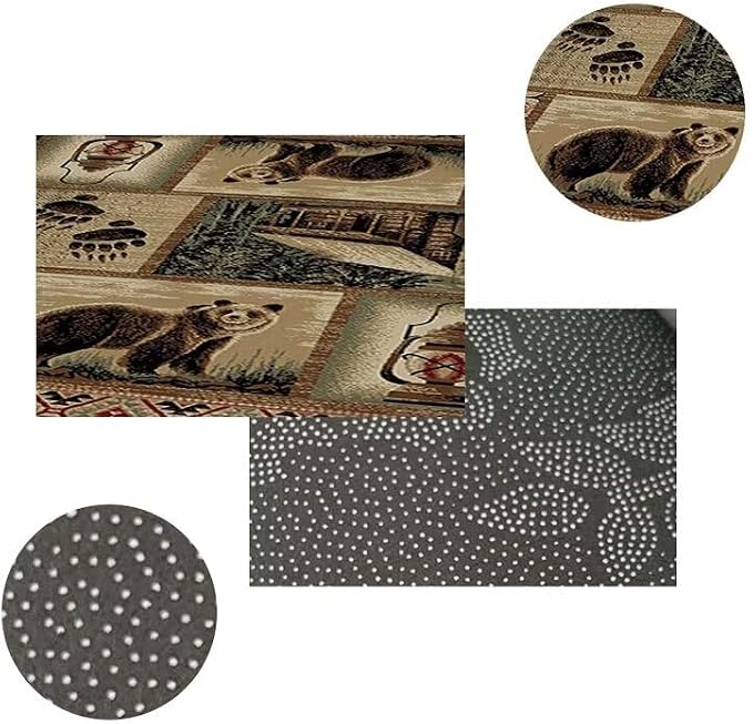 Vintage Village Cabin Bear Rug for Kitchen Non-Slip Wildlife Animals Print Carpet Dorm Decor Colorful Patchwork Rugs 3'x5'