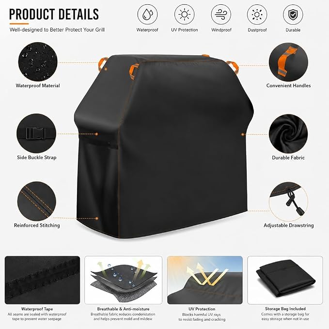 BBQ Grill Cover for Cuisinart Woodcreek 4-in-1 Pellet Grill,Outdoor Barbecue Protectors Weatherproof UV Resistant Oxford Fabric Shield Outdoor Cooking Tools Accessories