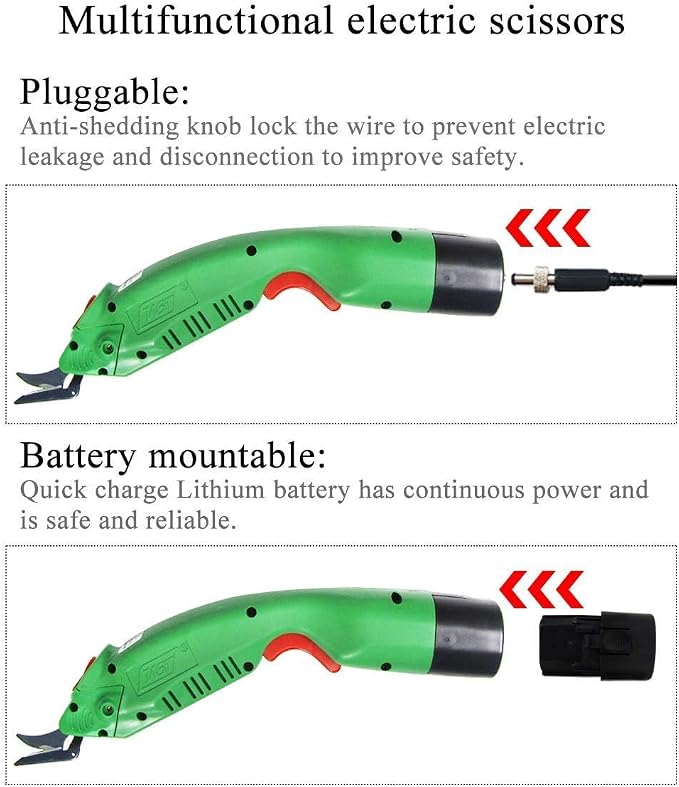 MXBAOHENG WBT-2 Cordless Electric Scissors for Cutting Fabric/Carpet/Sponge/Cardboard Fiberglass Scissor w/ 2 Blades 5000mAh Large Battery Low Noise