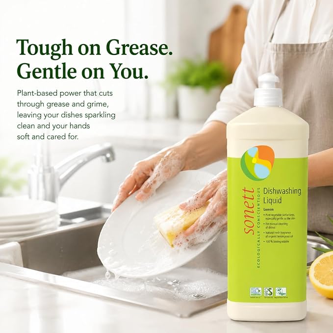 Sonett Organic Dishwashing Liquid Organic 100% Biodegradable Lemon, 34 Fl.Oz (Pack of 6)