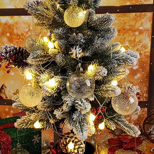 Uiifan 12 Pcs Clear Glass Christmas Ornaments Balls Bulk Blown Glass Christmas Tree Ornaments Assorted Size Iridescent Balls Xmas Tree Home Decorations (2.36 in,2.76 in)