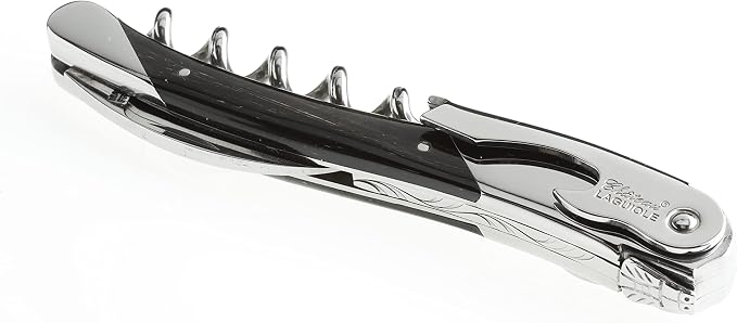 Chateau Laguiole Corkscrew - Luxury French Wine Opener Grand Cru Black Horn Handle with Leather Sheath & Gift Box