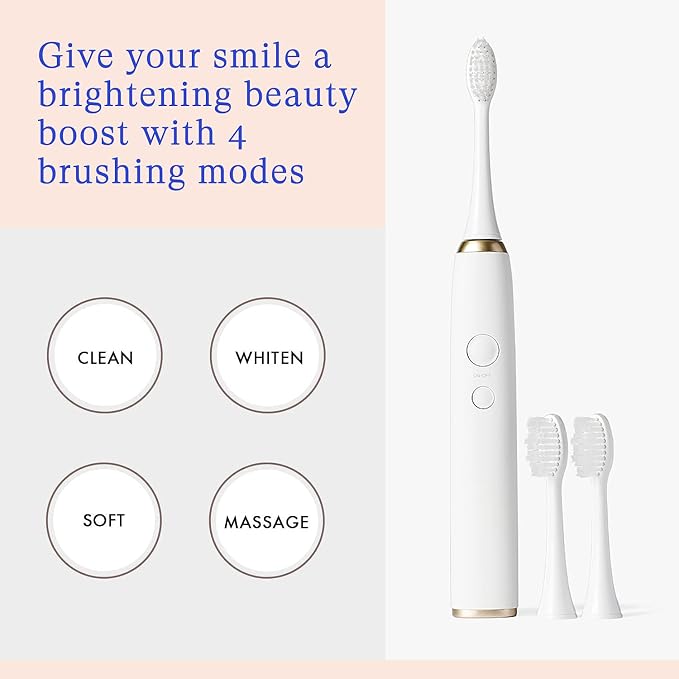 Vanity Planet Elements Ultrasonic Electric Toothbrush - Gold - Advanced Oral Care with UV Sanitizing Charger Base with 3 Replacement Heads - 99.9% Effective Keeping Your Teeth Clean | Advanced Oral Care with UV Sanitizing Charger Base with 3 Replacemen...