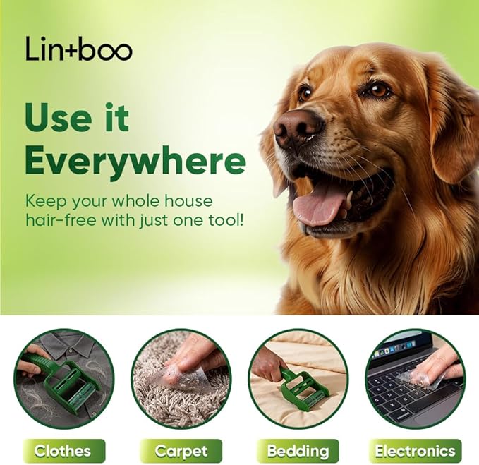 Lintboo 60m Lint Roller for Pet Hair (2 Rolls x 30m) – Double-Sided Sticky Roller with Water-Based Adhesive & Reusable/Recyclable Liner – Long-Lasting Pet Hair Remover for Clothes, Furniture & Travel