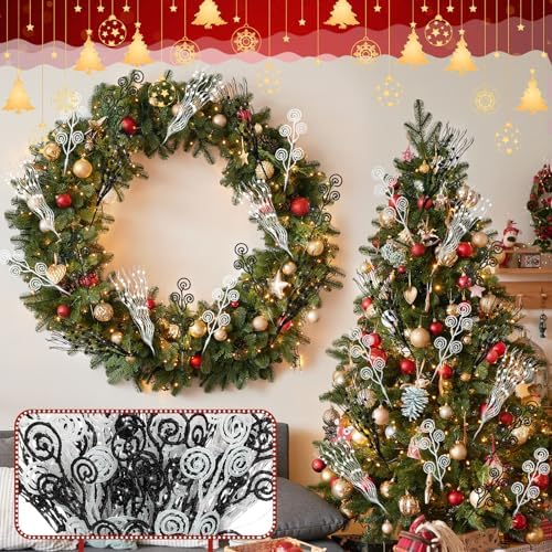 Daifunli 36 Pcs Christmas Tree Pick Spray Ornament, White Black, 17'' 12''