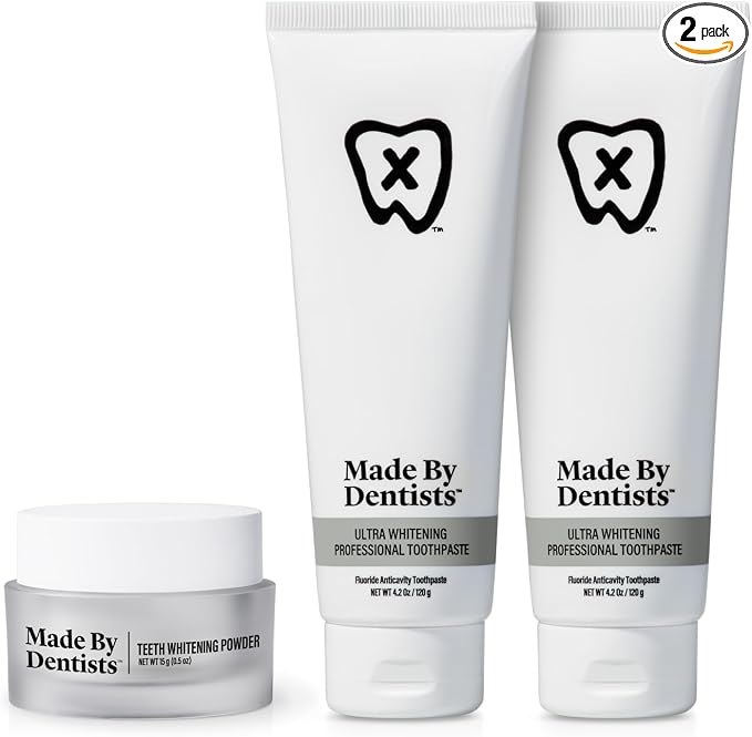 Whitening Powder + Ultra Whitening Toothpaste – Complete Whitening Bundle for Sensitive Teeth with Hydroxyapatite Fluoride & Hydrogen Peroxide – ADA Approved, Non-Abrasive & Vegan