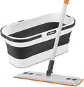 Superio Miracle Mop with Telescopic Handle & Microfiber Pad, Fold N Go 10L Collapsible Mop Bucket with Wheels - Portable Cleaning Set for Vinyl, Tile, Hardwood & More - Grey