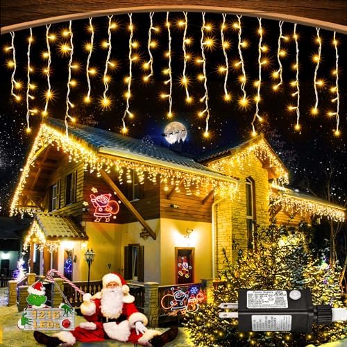 Warm White Christmas Lights Outdoor 99ft 1216 LED Icicle Lights for Outside