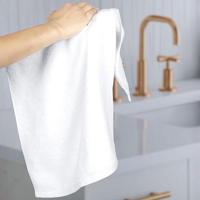Amazon Basics Soft and Thick Cotton Hand Towels for Gym, Quick Drying, 16 x 26 in, White, 24-Pack