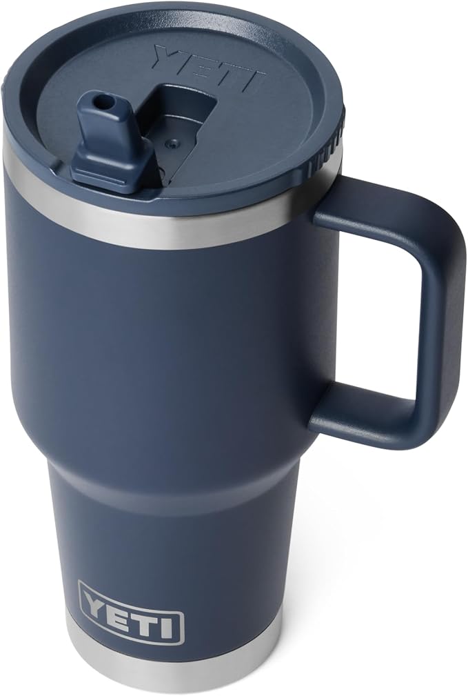 YETI Rambler 30 oz Travel Mug with Flip Straw Lid – Stainless Steel, Vacuum Insulated, Leakproof, Cup Holder Friendly, Navy