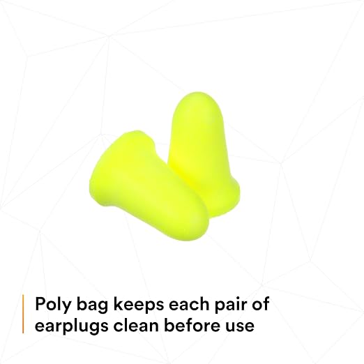 3M Ear Plugs, 200 Pairs/Box, E-A-Rsoft FX 312-1261, Uncorded, Disposable Foam Earplugs, Noise Reduction Rating NRR 33, Drilling, Grinding, Machining, Sawing, Sanding, Welding, 1 Pair per Poly Bag