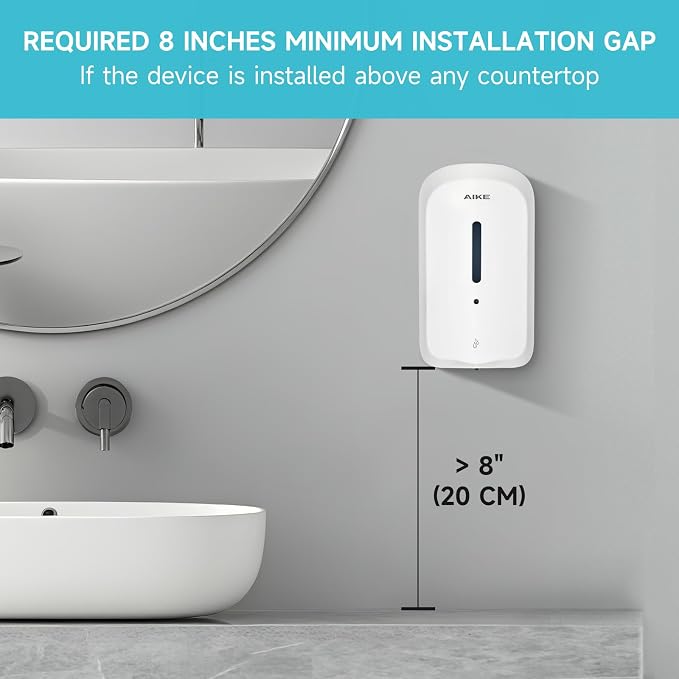 AIKE Liquid Automatic Soap Dispenser,33.8oz Capacity for Bathroom,White | 5-Level Adjustable and Savety Key for Commercial(4*AA Batteries Not Included),Screw Wall Mount for Space-Saving,AK1226S