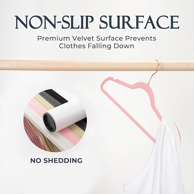 HOUSE DAY Pink Velvet Hangers 120 Pack, Premium Clothes Hangers Non-Slip Felt Hangers, Sturdy Black Hangers Heavy Duty Coat Hangers, Durable Suit Hangers, Space Saving No Hanger Mark Rotating Hook
