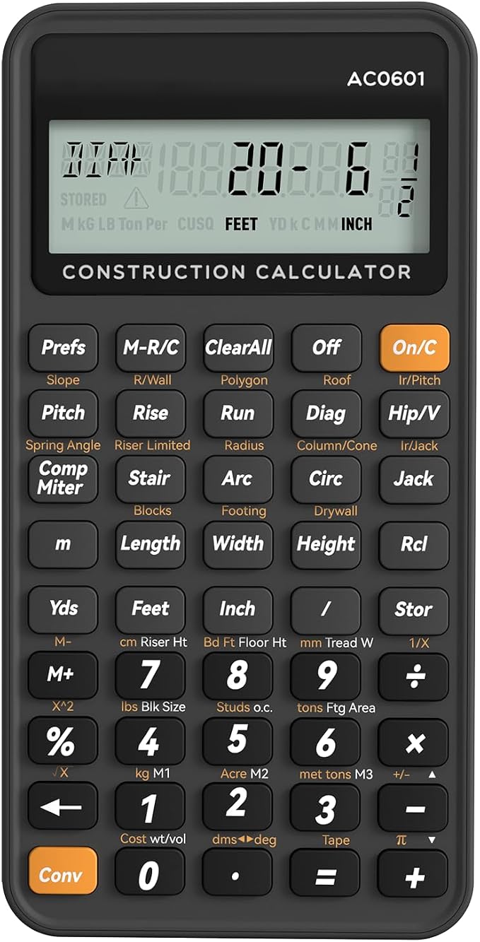 Construction Calculator Industrial & Scientific ROATEE Engineering Calculator for Contractor, Concrete Pocket Feet-inch-Fraction Calculators Carpenter, Estimator, Builder, Framer, Remodeler, Renovator