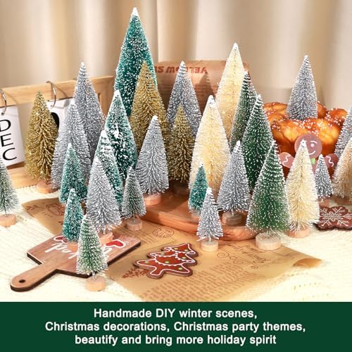 30Pcs Mini Christmas Trees Artificial Christmas Tree Bottle Brush Trees with Wooden Base for Decor Christmas Party Home Table Craft Decorations(Multicolor)