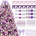 53 Pcs Christmas Tree Decorations Bow Topper Ornaments Christmas Balls Berry Picks Mesh Ribbon Bow Xmas Tree Ornaments for Xmas Home Office Decorations